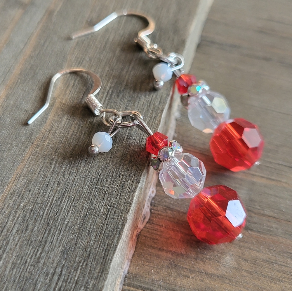 Glittering Christmas Santa Earrings- Handmade Earrings- Silver Earrings- Christm
